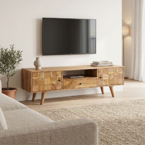 Tv stand Firpo Argos The Classic solid acacia wood in natural color 130x35x45cm