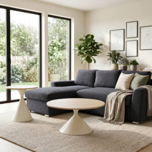Hemena Argos The Classic coffee table set of 2 pieces, white metal-mdf in natural shade