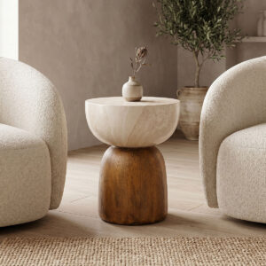 Isaka Argos The Classic side table, MGO, cream-wood look, D38x48cm