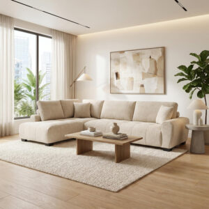 Corner sofa Vaneto Argos The Classic right corner beige fabric 298x208x85cm