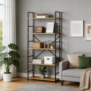 Bookcase Manlo Argos The Classic oak with black metal 58.6x23.5x144cm