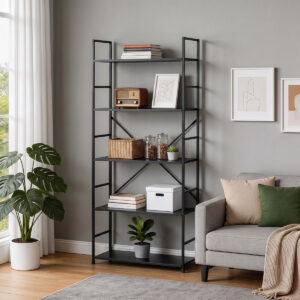 Bookcase Manlo Argos The Classic black metal 58.6x23.5x144cm