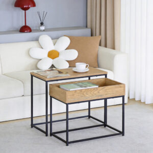 Side table Cofelda Argos The Classic set of 2 pieces oak with black metal