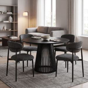 Dining Room with Folegio Anthracite Chairs and Domonic Black Table D100x75cm Set of 5pcs