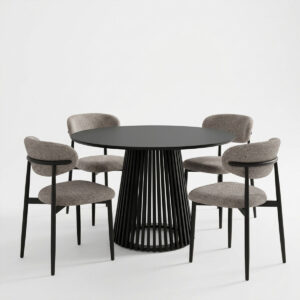 200 001552 1 Dining Room with Folegio Grey Chairs and Domonic Black Table D100x75cm Set of 5pcs