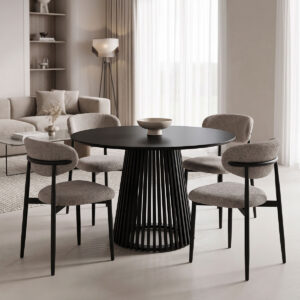 200 001552 Dining Room with Folegio Grey Chairs and Domonic Black Table D100x75cm Set of 5pcs