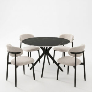 200 001556 1 Dining Room with Folegio Cream Chairs and Orbital Black Table D120x76cm Set of 5pcs