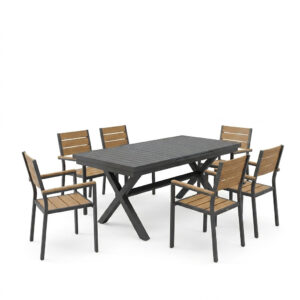 200 001868 1 Dining set Dagyn Breze Argos The Classic set 7pcs anthracite aluminum with natural shade 180-240x90x76cm
