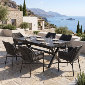 Dining set Dagyn Ortegia Argos The Classic set 7pcs anthracite aluminum and PE rope 180-240x90x76cm