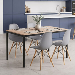 Dining set with Julita grey Chairs and Faragio Table black natural shade 120x75x75cm Set 5pcs