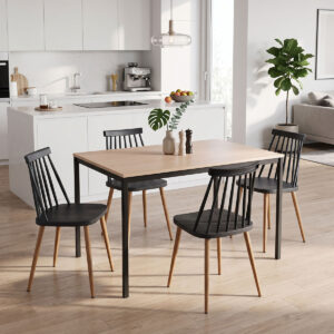 Dining set with Aurora black Chairs and Faragio Table black with natural shade 120x75x75cm Set 5pcs