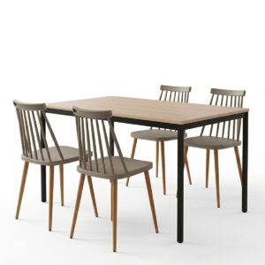 200 001890 1 Dining set with Aurora mocha Chairs and Faragio Table black in natural shade 120x75x75cm Set 5pcs