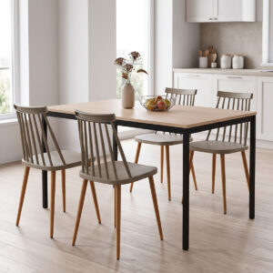 200 001890 Dining set with Aurora mocha Chairs and Faragio Table black in natural shade 120x75x75cm Set 5pcs