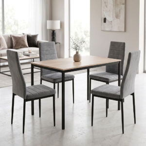Dining Table with Chairs Parker grey and Table Faragio black with natural shade 120x75x75cm Set 5pcs