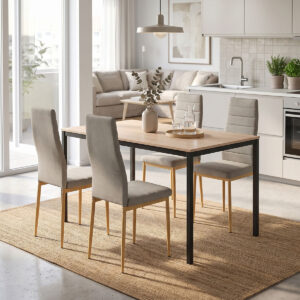 Dining Table with Chairs Parker beige and Table Faragio black with natural shade 120x75x75cm Set 5pcs