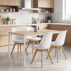 Dining Table with Chairs Gaston white and Table Faragio white with natural shade 120x75x75cm Set 5pcs