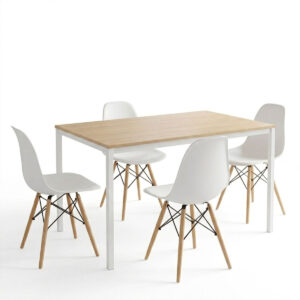 200 001897 1 Dining Table with Chairs Julita white and Table Faragio white with natural shade 120x75x75cm Set 5pcs