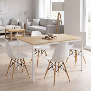 200 001897 Dining Table with Chairs Julita white and Table Faragio white with natural shade 120x75x75cm Set 5pcs