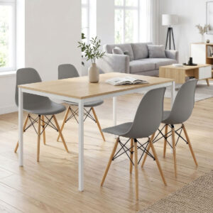 Dining Table with Chairs Julita grey and Table Faragio white with natural shade 120x75x75cm Set 5pcs