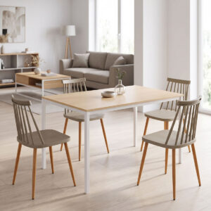 200 001900 Dining Table with Chairs Aurora mocha and Table Faragio white with natural shade 120x75x75cm Set 5pcs