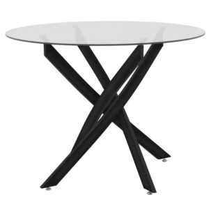 200 001906 3 Dining room with Julita chairs black and Antoro table glass with black metal Φ80x75cm set 5pcs