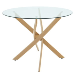 200 001915 2 Julita dining set with White Chairs and Antoro glass table with metal frame in natural finish Ø80x75cm 5-piece Set