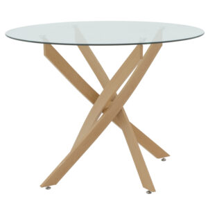 200 001939 3 Dining Set with Julita white Chairs and Antoro Table glass with metal in natural finish Φ100x75cm Set 5pcs