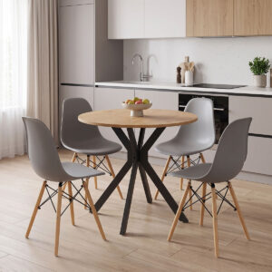 Julita dining set with grey Chairs and Xuson table in natural finish Ø80x75cm 5-piece Set