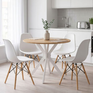 Dining set with Julita white Chairs and Xuson white table Ø80x75cm 5piece Set