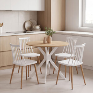 Dining set with Aurora white Chairs and Xuson white table Ø80x75cm 5piece Set