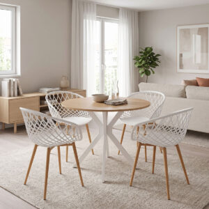 Dining set with Ezra white Armchairs and Xuson white table Ø80x75cm 5piece Set