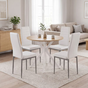 Dining set with Parker white Chairs and Xuson white table Ø80x75cm 5piece Set
