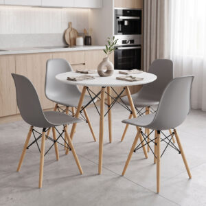 Dining Set with Julita Grey Chairs and Julita White Table Ø80x73cm Set of 5pcs