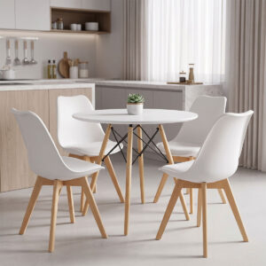Dining Set with Gaston White Chairs and Julita White Table Ø80x73cm Set of 5pcs