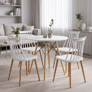Dining Set with Aurora White Chairs and Julita White Table Ø80x73cm Set of 5pcs