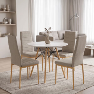 Dining Set with Parker Chairs beige & Julita White Table Ø80x73cm 5Pieces