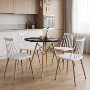 Dining Set with Aurora Chairs white & Julita black Table Ø80x73cm 5Pieces