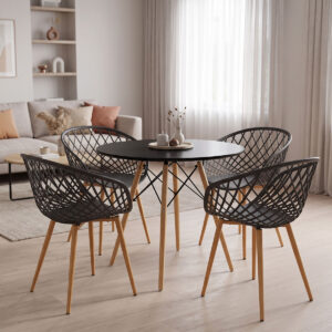 Dining Set with Ezra Armchairs anthracite and Julita Table Black Ø80x73cm Set of 5Pieces