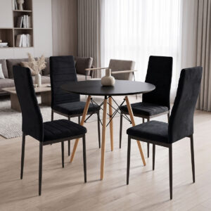 Dining Set with Parker Chairs black and Julita Table Black Ø80x73cm Set of 5Pieces