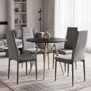 Dining Set with Parker Chairs grey and Julita Table Black Ø80x73cm Set of 5Pieces