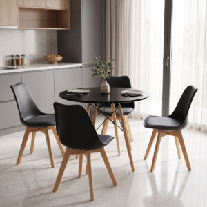 Dining Set with Gaston Chairs black and Julita Table Black Ø80x73cm Set of 5Pieces