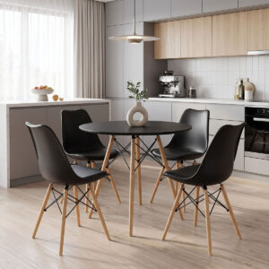 Dining Set with Julita Chairs black and Julita Table Black Ø80x73cm Set of 5Pieces