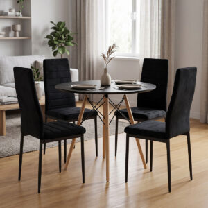 Dining Set with Parker Chairs black and Julita Table Black Ø80x73cm Set of 5Pieces