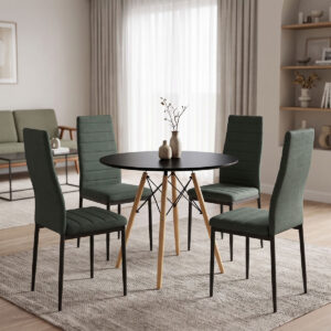 Dining Set with Parker Chairs anthracite and Julita Table Black Ø80x73cm Set of 5Pieces