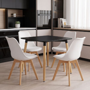 Dining Set with Chairs Gaston white Natali Table black 80x80x76cm Set of 5pcs