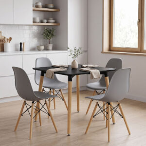 Dining Set with Chairs Julita grey Natali Table black 80x80x76cm Set of 5pcs