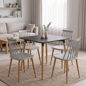 Dining Set with Chairs Aurora white Natali Table black 80x80x76cm Set of 5pcs