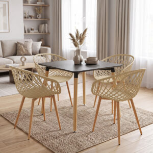 Dining Set with Armchairs Ezra cappuccino Natali Table black 80x80x76cm Set of 5pcs
