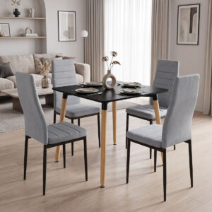 Dining Set with Chairs Parker grey Natali Table black 80x80x76cm Set of 5pcs