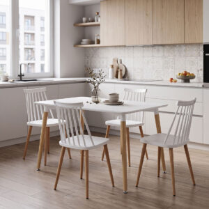 Dining Set with Chairs Aurora white Natali Table white 80x80x76cm Set of 5pcs